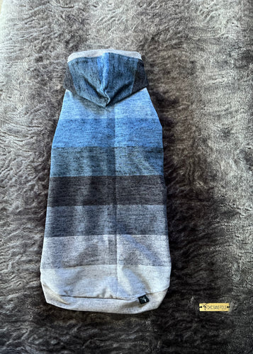 Long Hooded Sweater - Blue-Grey Striped