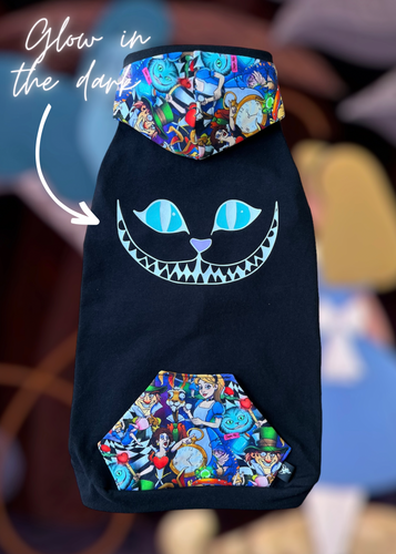 Long hooded sweater - Cheshire Glow in the dark (turquoise hood inside)