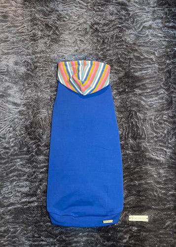 Long Hooded Sweater - Blue & Colorful Striped