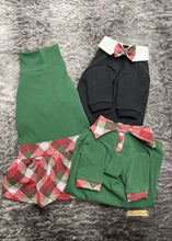 Load image into Gallery viewer, Robe manches longues - Vert &amp; plaid lin rouge &amp; vert