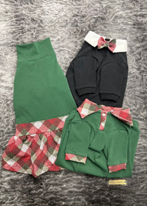 Robe manches longues - Vert & plaid lin rouge & vert